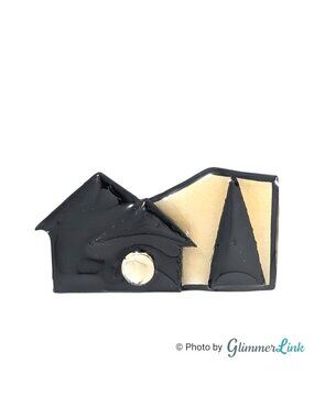 Vintage Lucinda House Brooch Black Cream Resin Mixed Media Pin